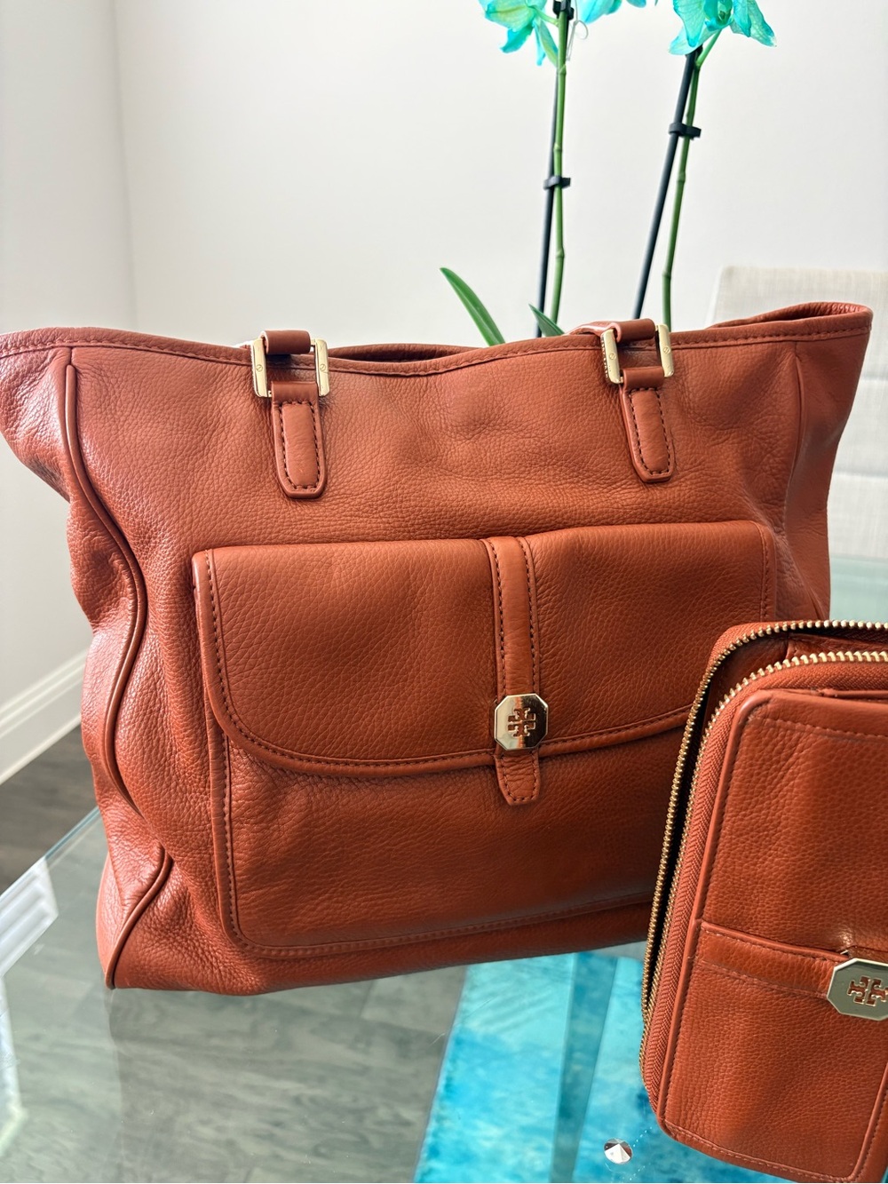 Tory Burch Terracotta Leather Tote & Wallet